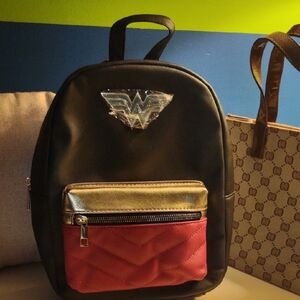 DC Comics Wonder Woman Black Backpack with Red and Gold Details